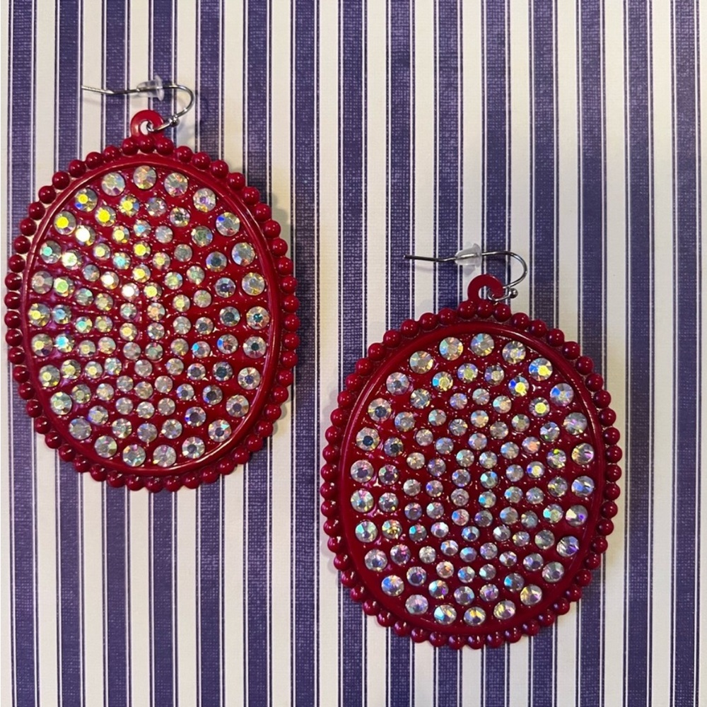 Red Rhinestone Earrings - Picture 3 of 6